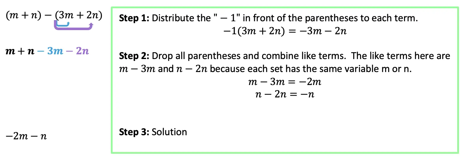 distributive property and combining like terms