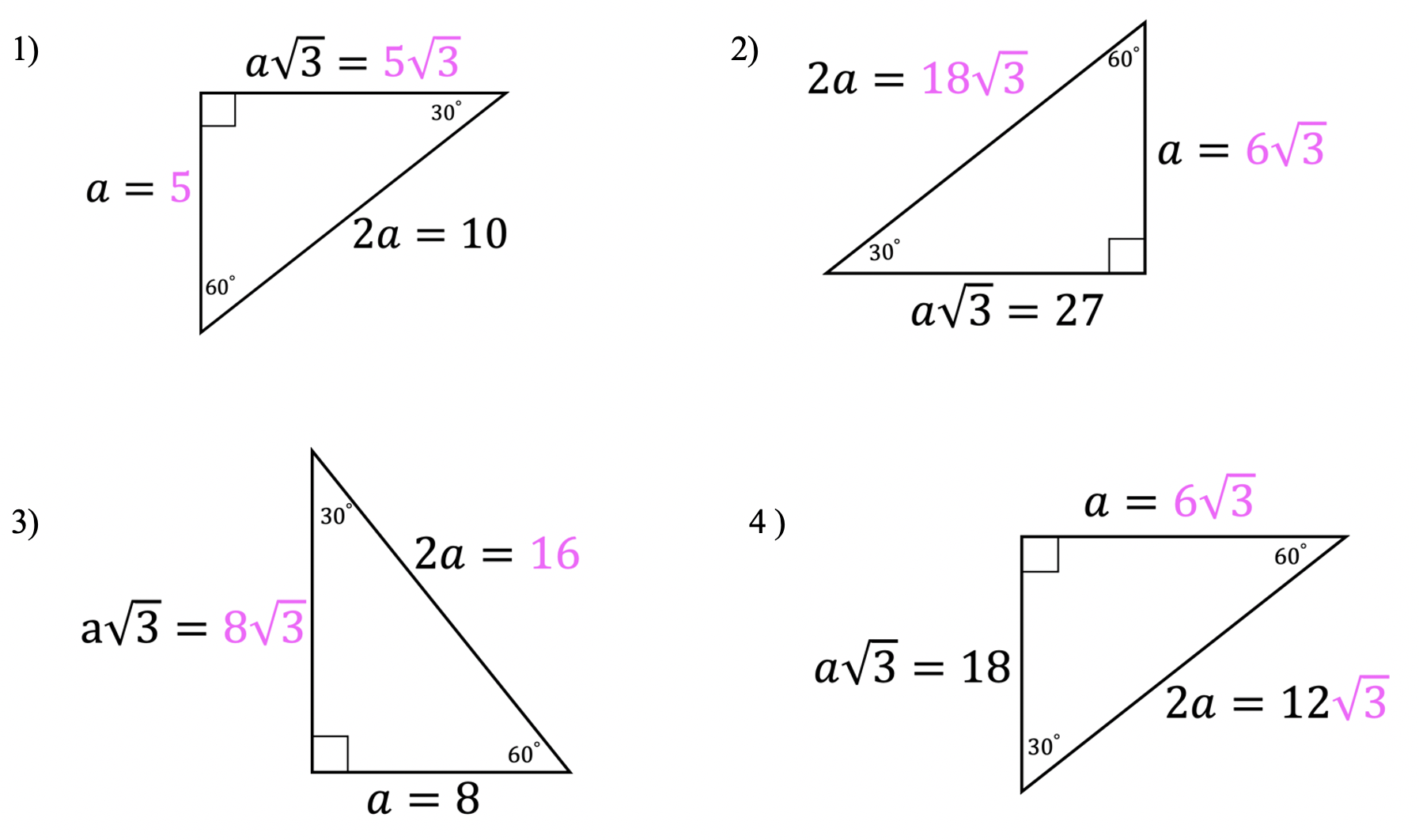 Common 30 60 90 Triangles