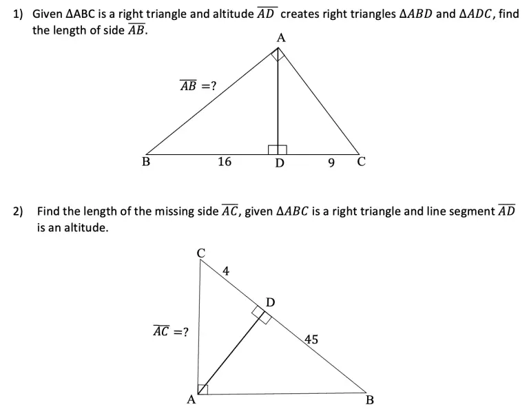 Legs of a Right Triangle (when an altitude is drawn) - Math Lessons